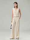 Linen Blend Wide-Leg Tailored Pants