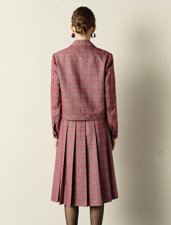 Plaid Jacket and Pleated Skirt Two-Piece Set