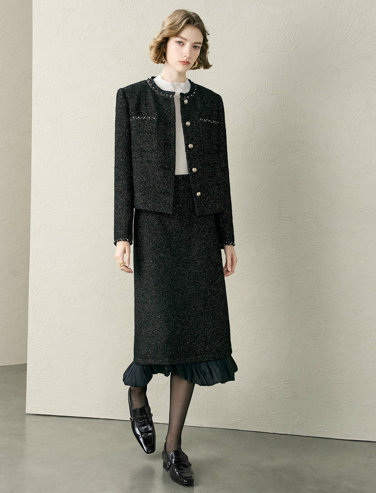 Black Tweed Wool-Blend Jacket