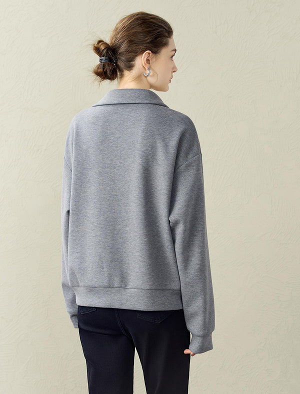 Polo-Collar Contrast Trim Sweatshirt