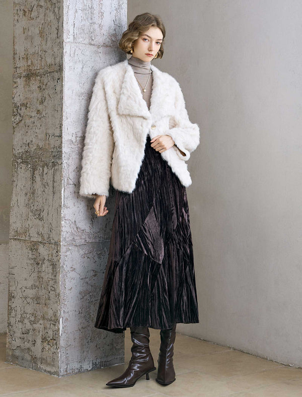 Single-Button Faux Fur Cropped Jacket