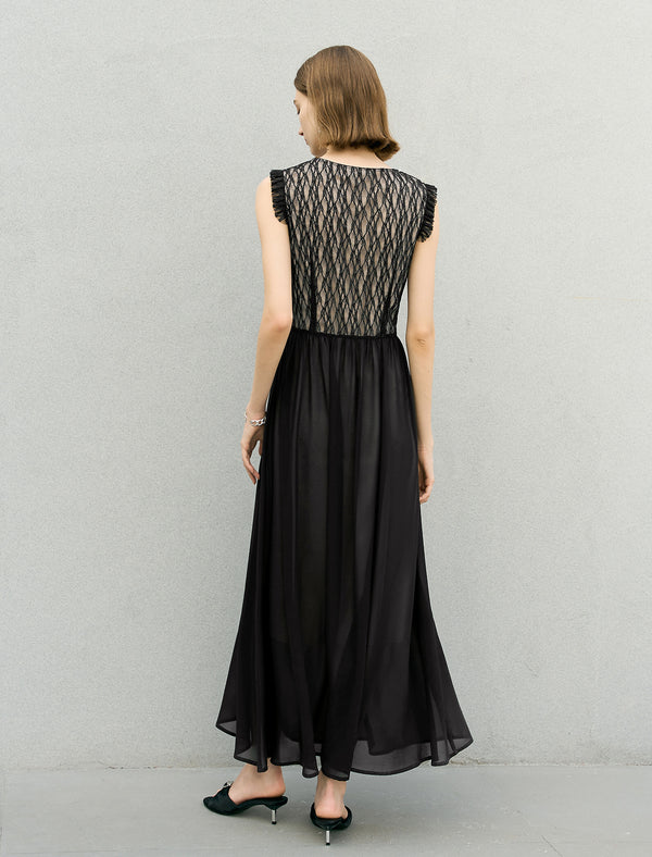 Black Sheer Lace Maxi Dress