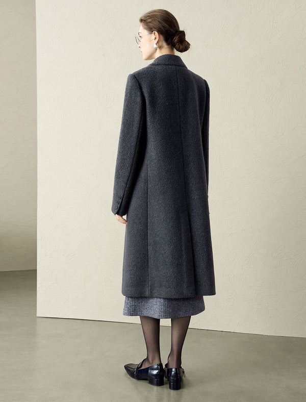 Wool Blend Double-Breasted Lapel Overcoat