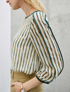 Crew Neck Striped 3/4 Sleeve Top