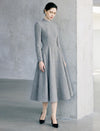 Mock Neck Long Sleeve A-Line Midi Dress