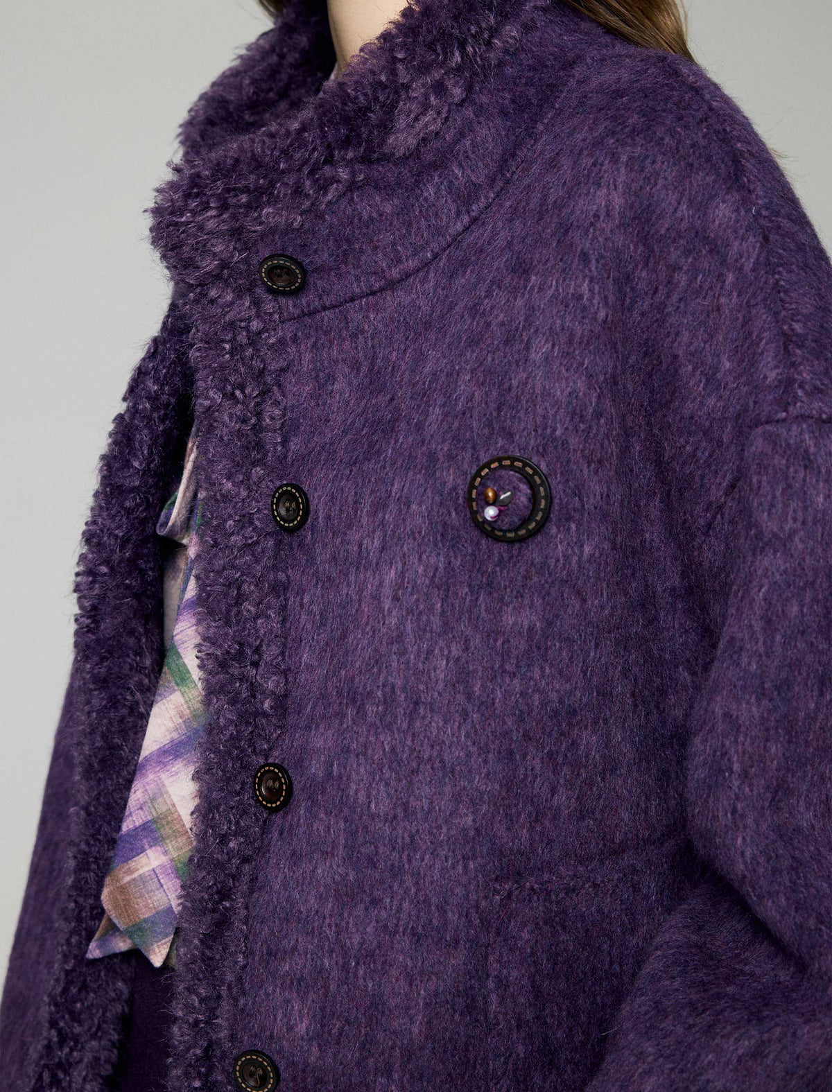 Wool Blend Contrast-Trim Button-Front Cropped Jacket