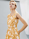 Mustard Floral Sleeveless Midi Dress
