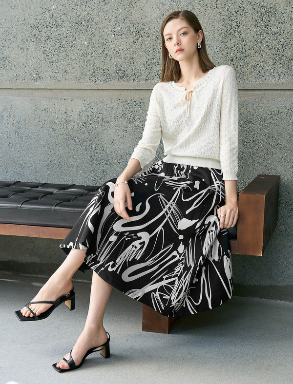 Abstract Print Midi Skirt