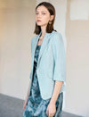 Light Mint One Button Roll Cuff 3/4 Sleeve Blazer