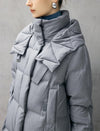 Hooded Quilted Zip-Front Ribbed-Cuff Long Puffer Coat