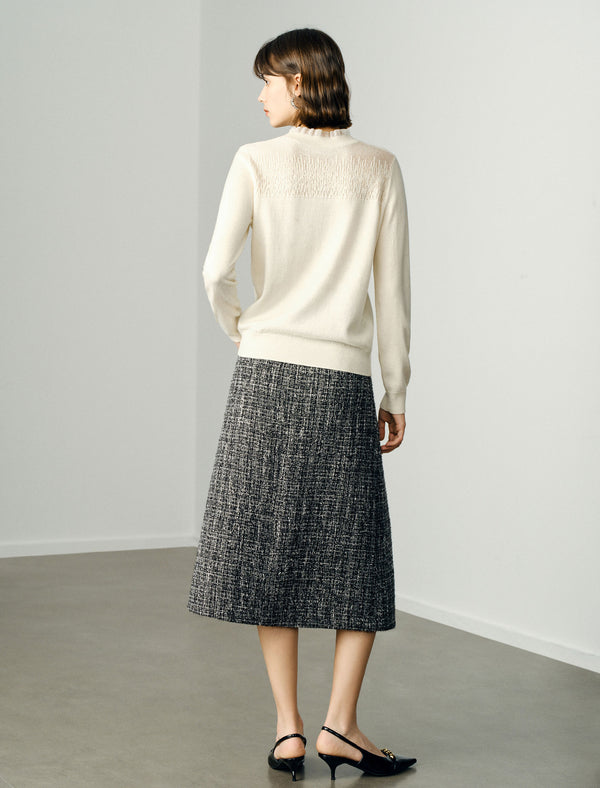 Gray Vintage High-Waist A-Line Midi Skirt