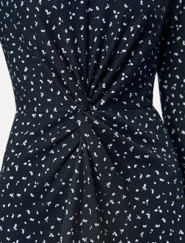 Black Ditsy Floral Long Sleeve Midi Dress