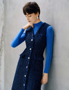 Wool Blend Button Front Sleeveless Midi Dress