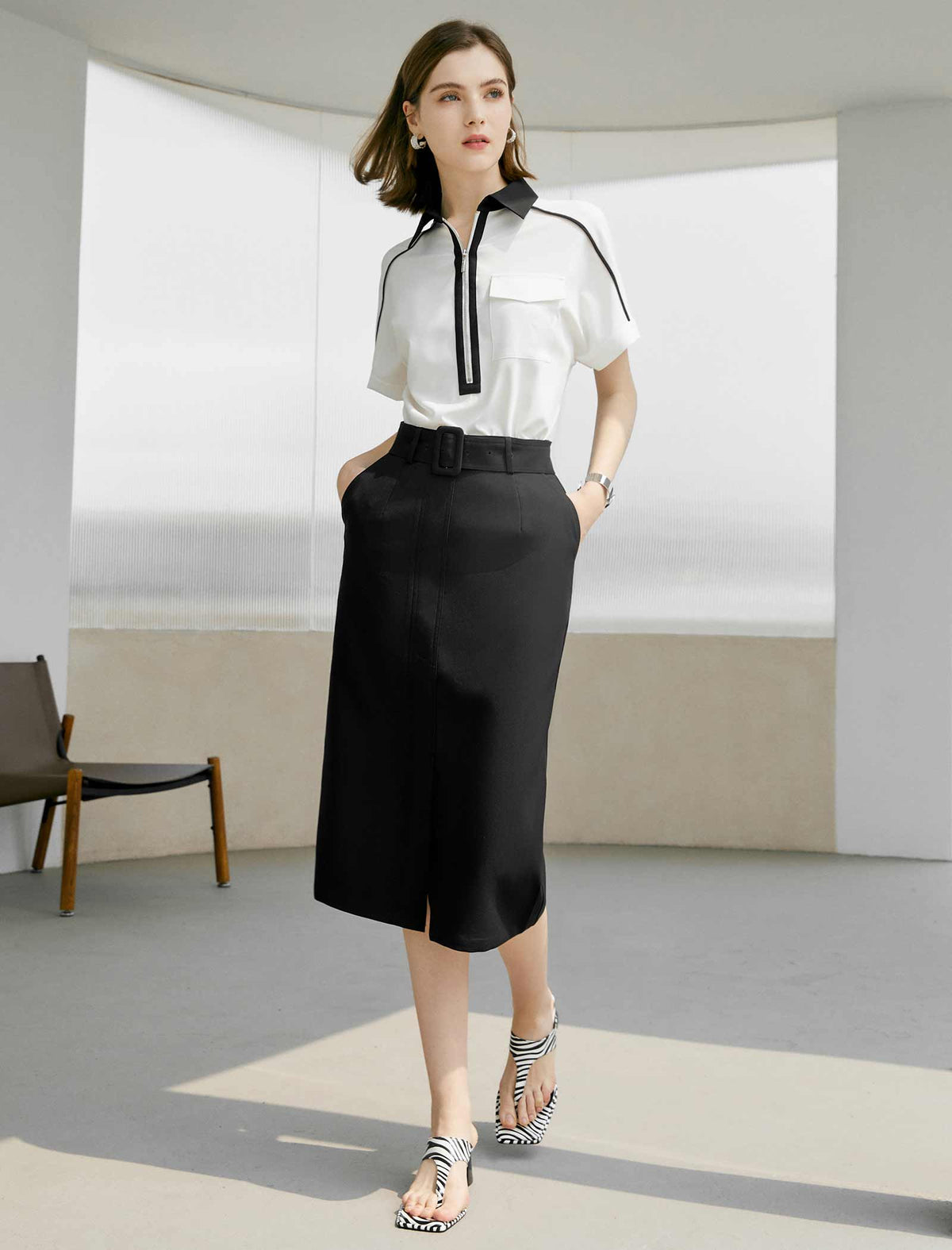 Workwear Black Slit Skirt