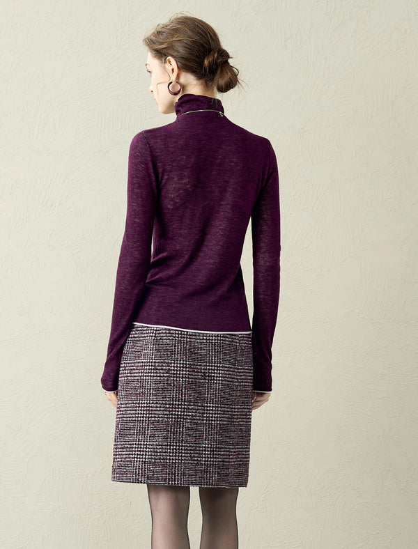 100% Wool Slim Fit High-Neck Knit Top