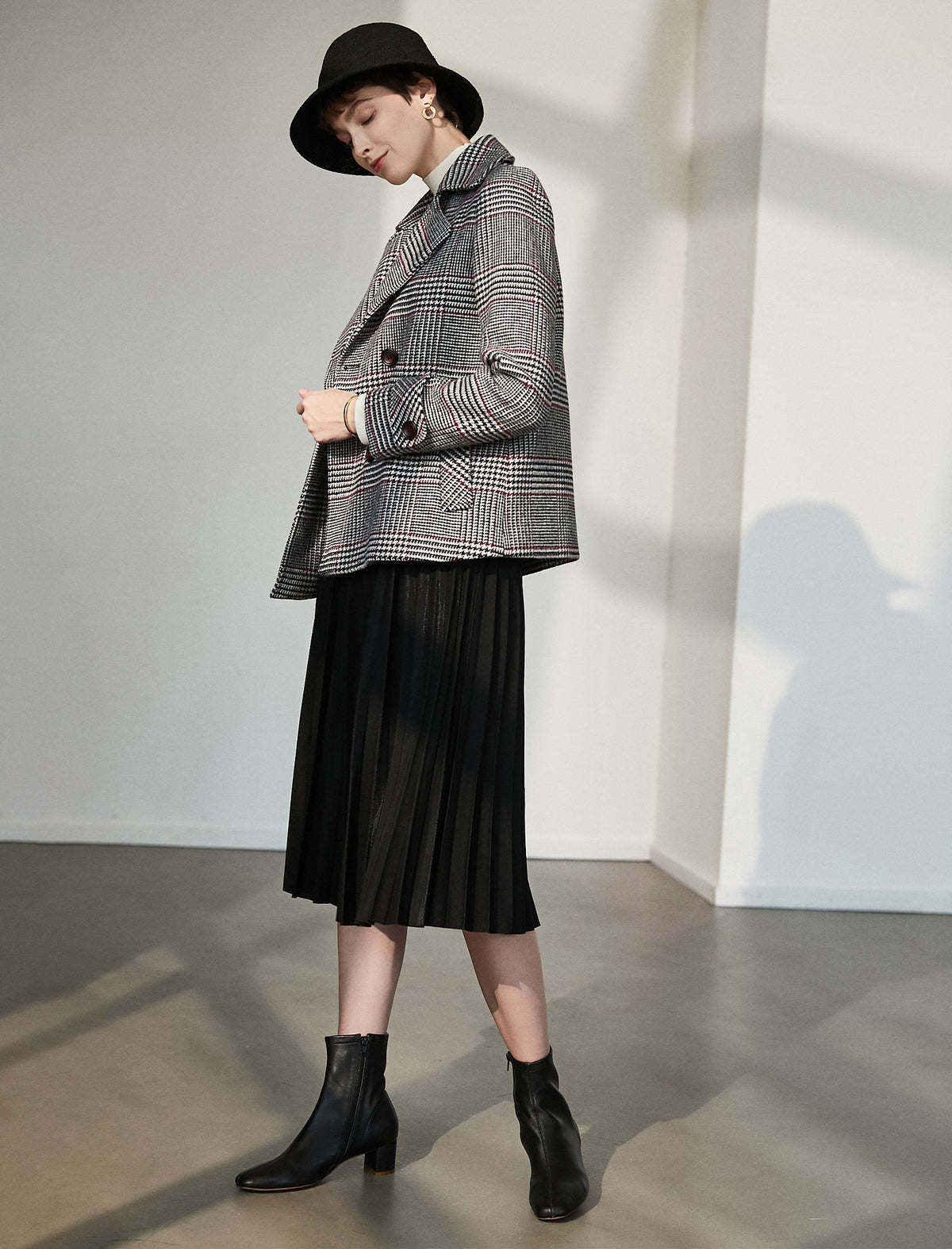 Wool Blend Plaid Collared Top
