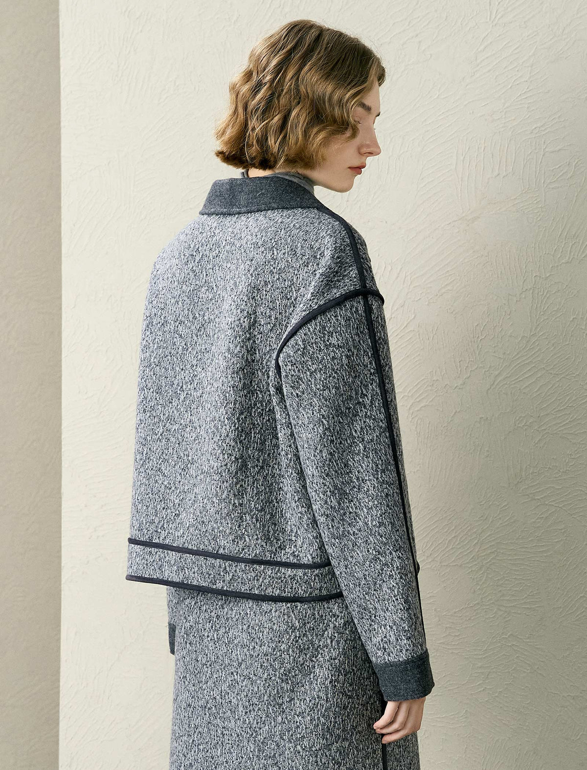Tweed Wool-Blend Contrast Trim Jacket