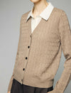 Wool Blend Cable-Knit V-Neck Button-Front Cardigan