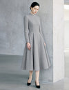 Mock Neck Long Sleeve A-Line Midi Dress