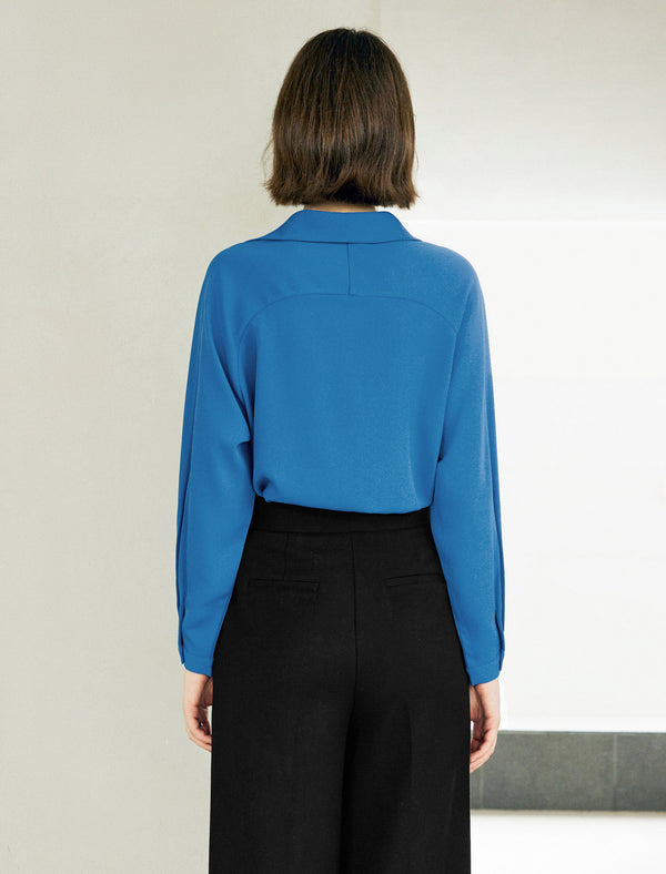 Blue Loose Lapel Long-Sleeve Shirt