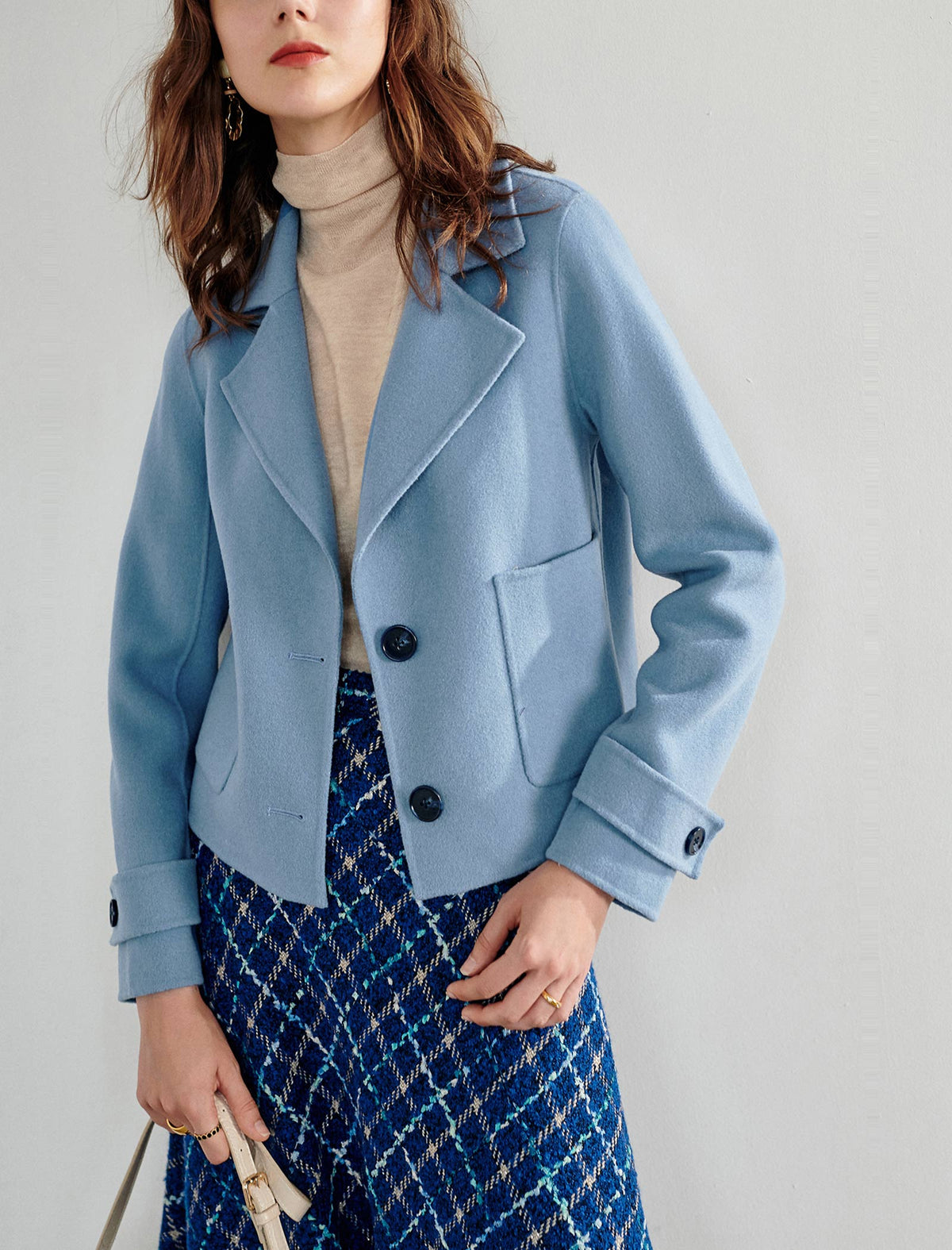 100% Wool Button-Front Cropped Jacket