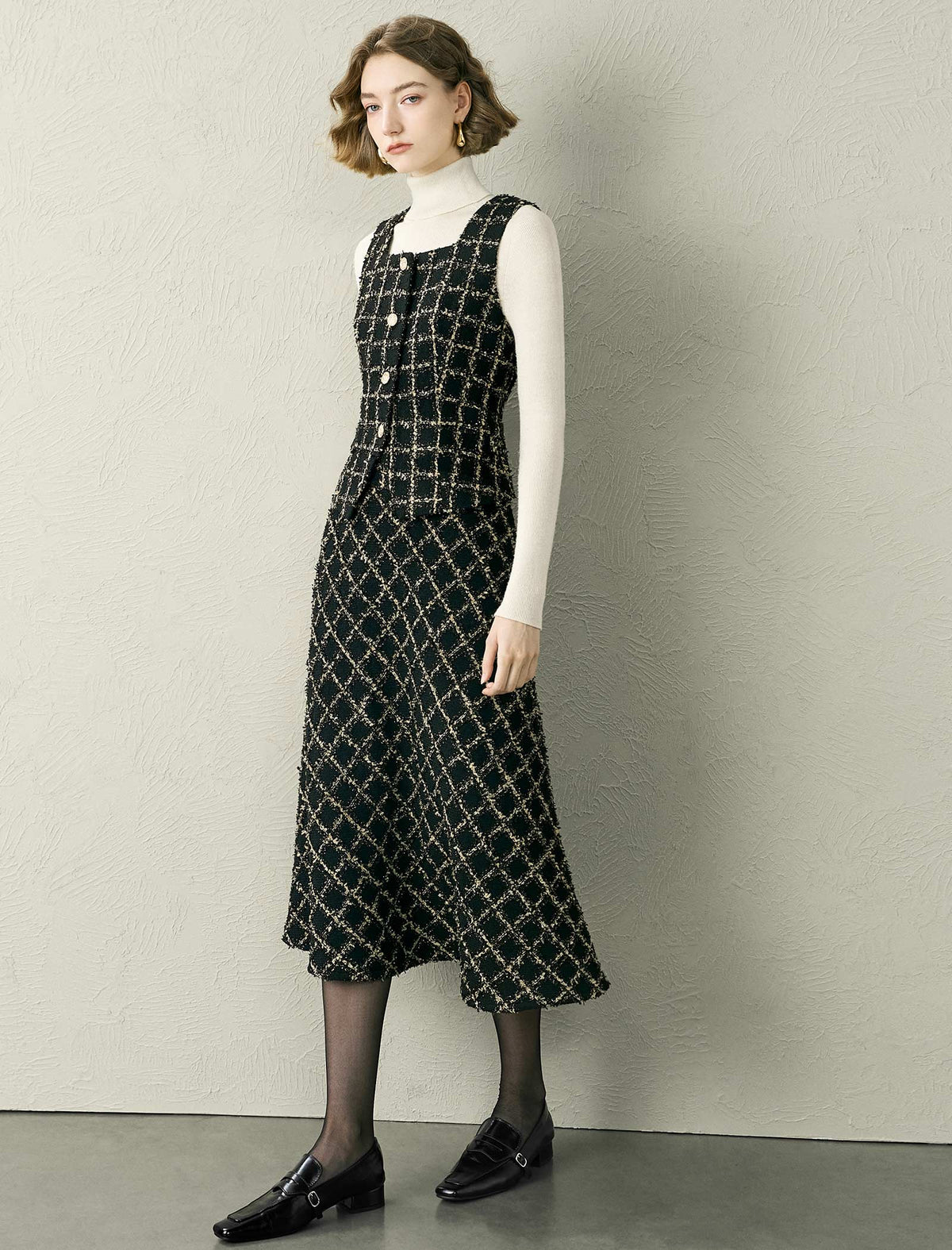 Tweed Check Sleeveless Vest