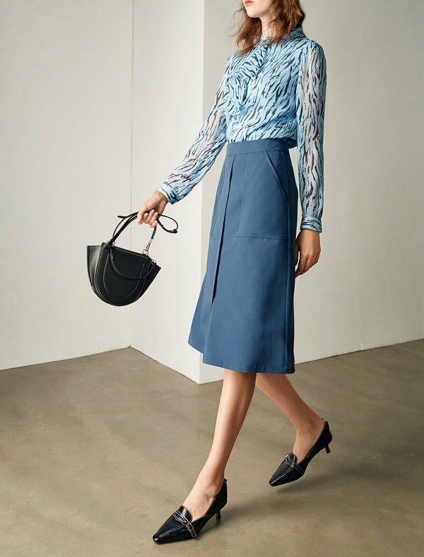 Front Slit Pocket Detail Midi Pencil Skirt