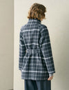 Grey Plaid Wool-Blend Self-Belt Coat