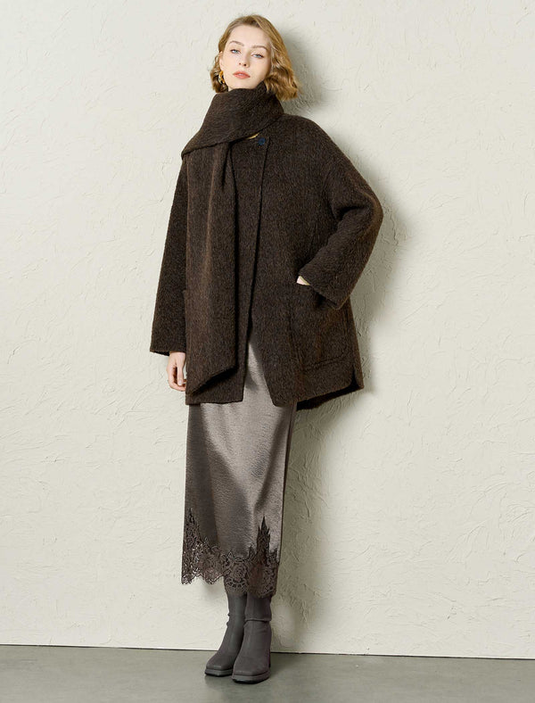 Wool-Suri Alpaca Blend Coat with Matching Scarf