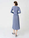 Wool Blend Wrap-Front Pleated Knit Midi Dress