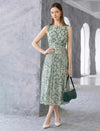 Sage Green Abstract Print Sleeveless Midi Dress