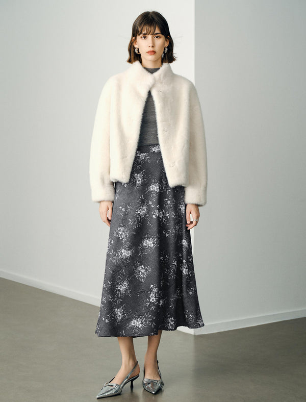 Vintage Printed High-Waist A-Line Midi Skirt