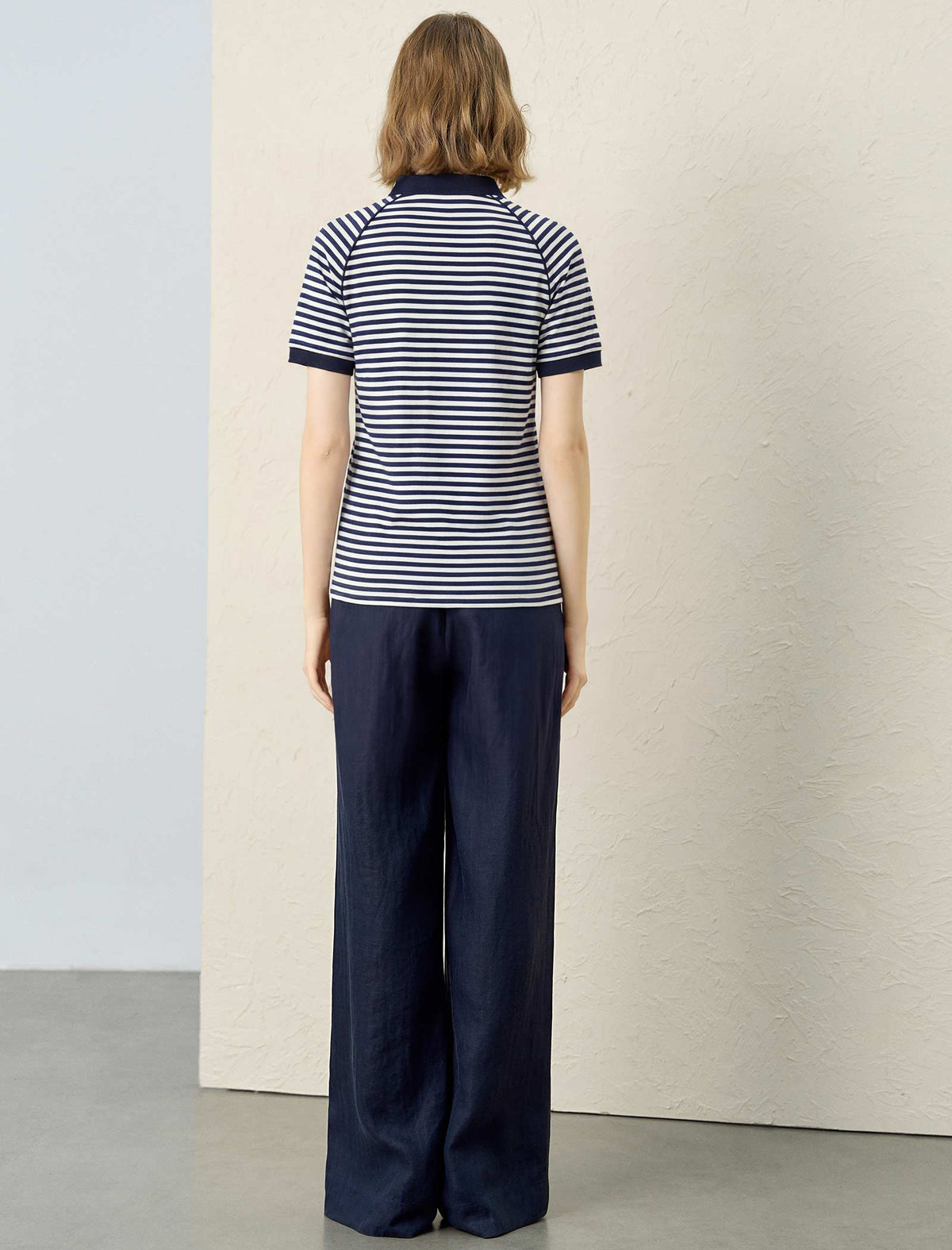 Navy White Stripe Notched V-Neck Raglan Short Sleeve Tee
