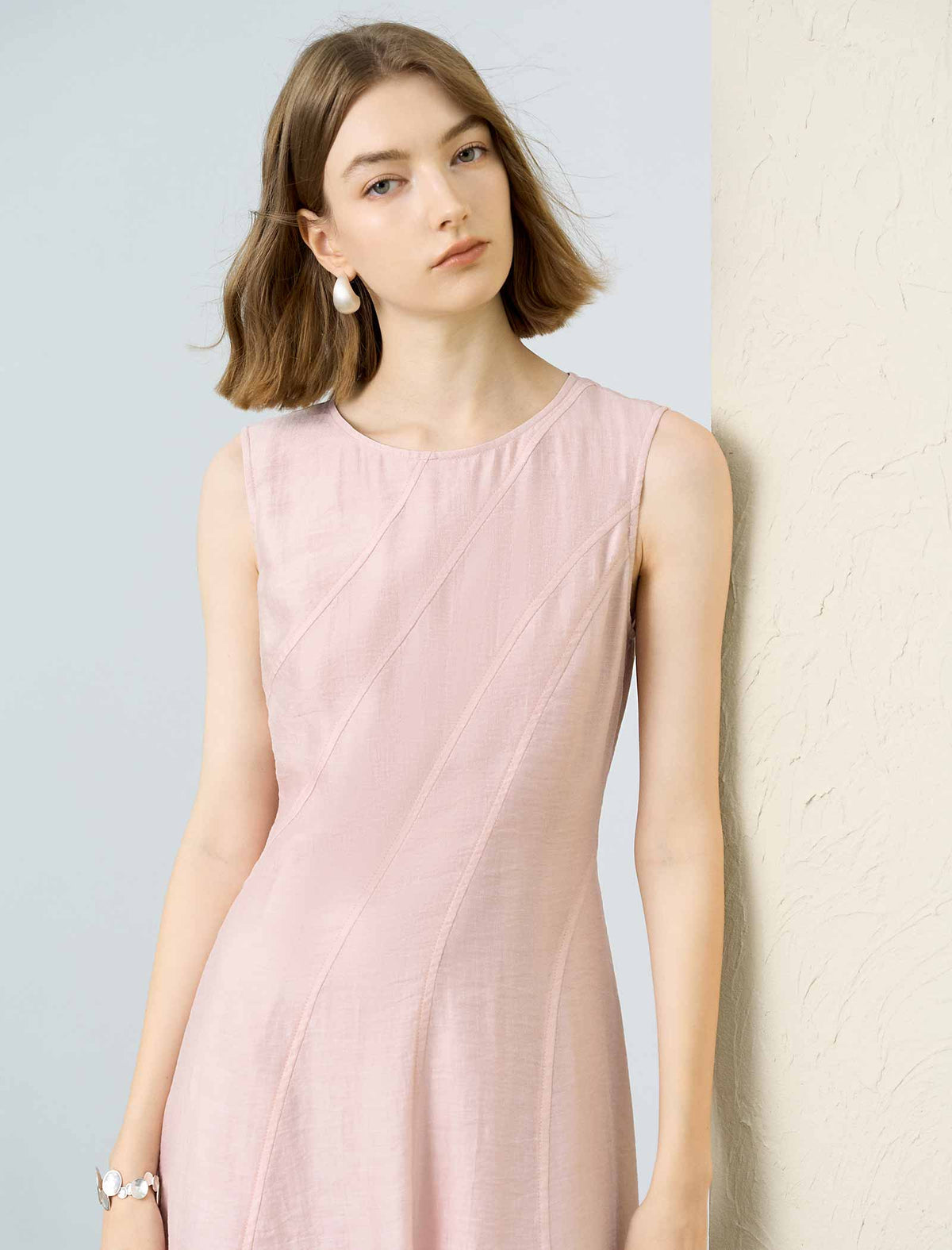 Tencel Linen Sleeveless A-Line Skater Midi Dress