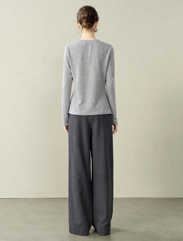 Ribbed Asymmetric Long Sleeve Top