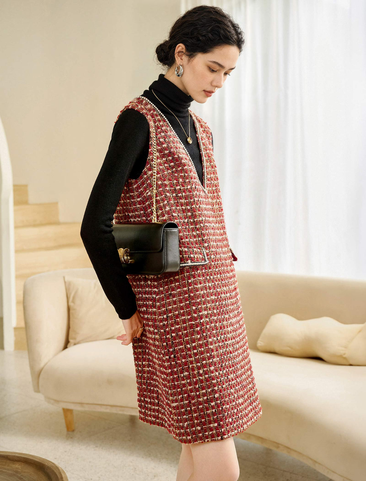 Wool Blend Textured Sleeveless Relaxed Dress