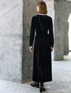 Black Velvet Contrast Trim Midi Dress