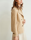 Wool Blend Plaid Notched-Lapel Double-Breasted Blazer