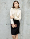 Lace Trim Mandarin Collar Blouse
