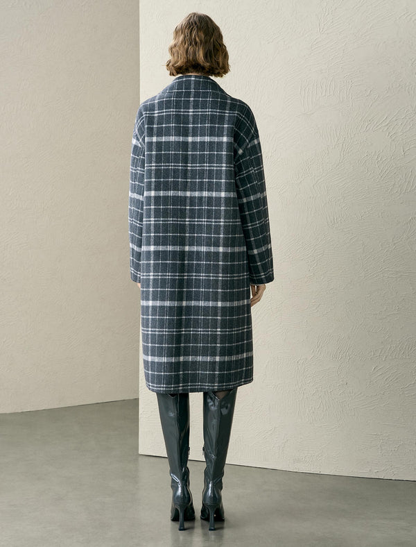 Plaid Wool-Blend Pocket Detail Coat
