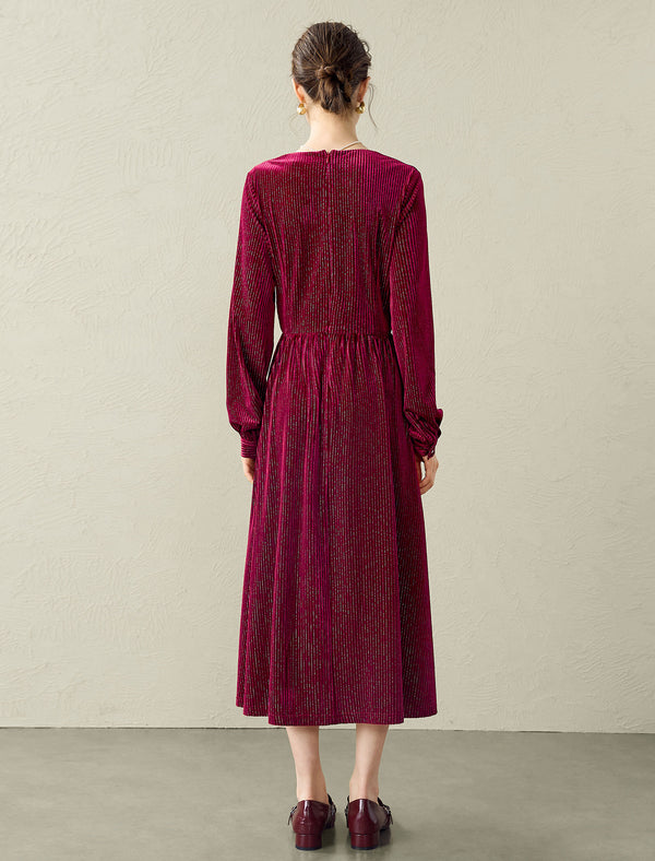 Velvet V-Neck Waist-Defining Elegant Midi Dress