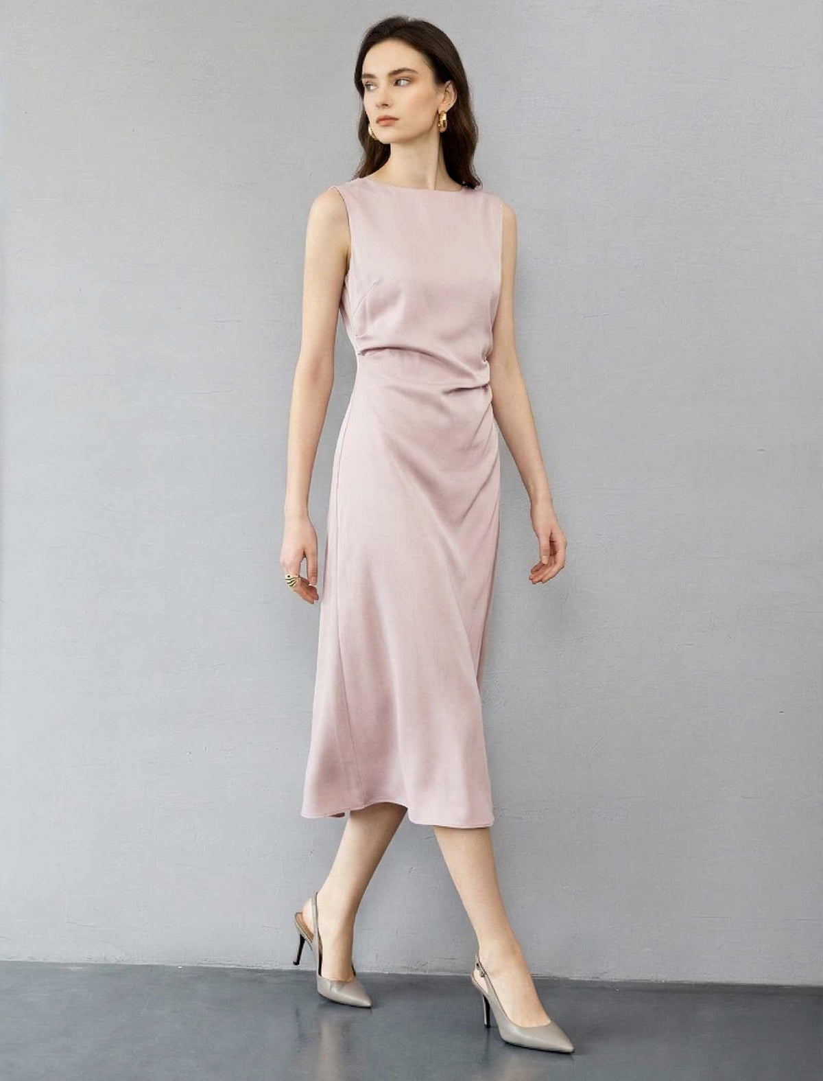 Sleek Draped Sleeveless Defined Waist Cocktail Dress