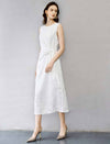 Boat Neck Twist Waist Sleeveless Midi Sheath Dress