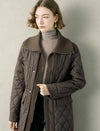 Brown Knit Collar Quilted Jacket