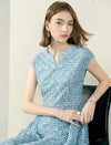 Openwork Print Cap Sleeve Midi Dress