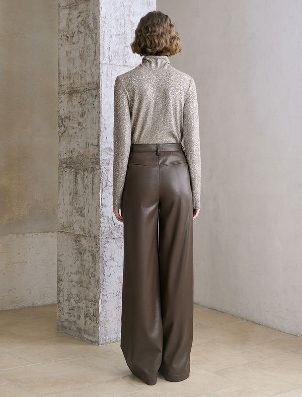 High-Waisted Faux Leather Wide-Leg Pants