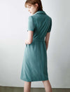 Teal Belted Shirt Midi Dress