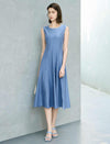 Solid Waist-Cinched A-Line Sleeveless Dress