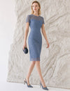 Dusty Blue Floral Lace Sheath Midi Dress