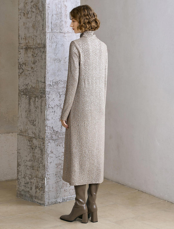All-Over Sequin Turtleneck Midi Dress